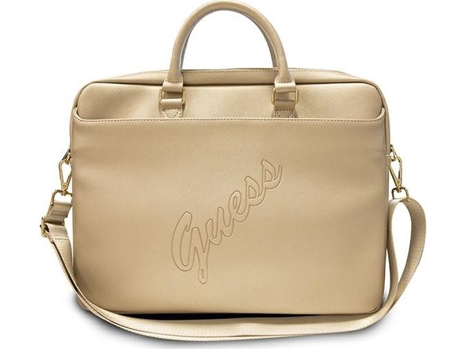 Bag   Bag Gucb15pusaslg 15 "gold Gold Saffiano Script fra Guess