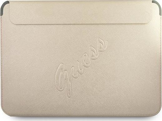 Bag   Sleeve Gucs13pusaslg 13 Inch Gold Gold Saffiano Script fra Guess