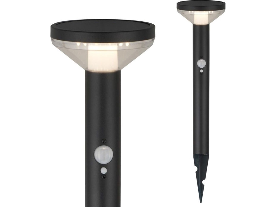 Loftslampe   Solar Led Lampe Med   Mce465 B Sensor, Sort, Ip44, 3 Lystilstande, Li Ion 18650 Batteri 3,7v 1200 Mah, Aftagelig fra Maclean